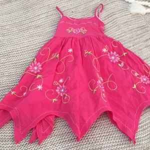 Pink cotton summer dress with lining on skirt